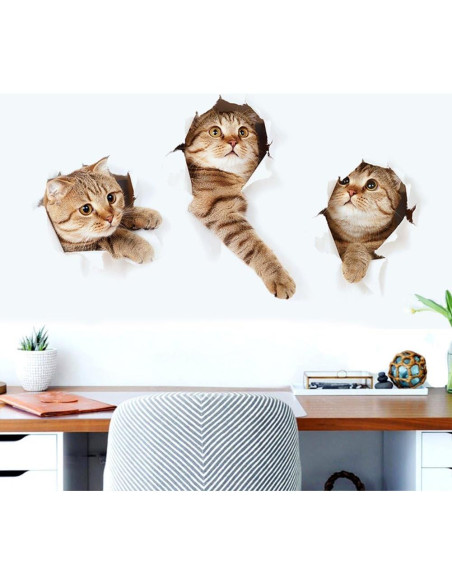 12 Pegatinas de Pared 3D Gato Caricatura WMdecal PVC Removibles