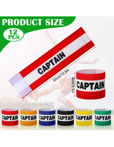12 Brazaletes de Capitán de Fútbol Simgoing Ajustables 32x8cm 2