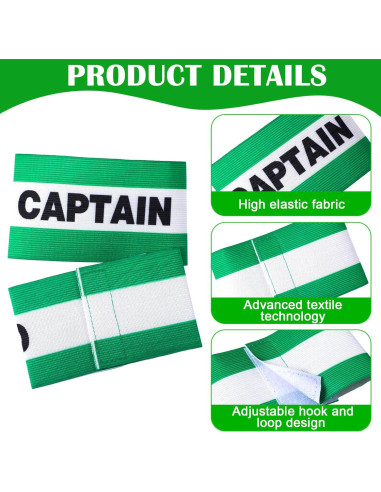 12 Brazaletes de Capitán de Fútbol Simgoing Ajustables 32x8cm