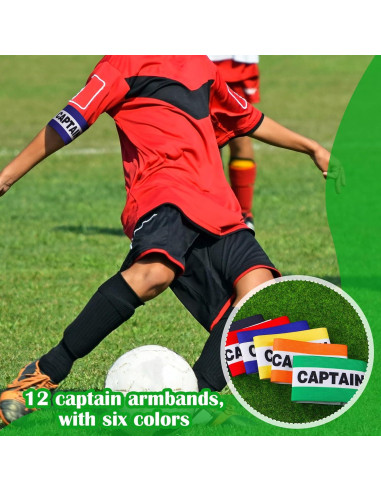 12 Brazaletes de Capitán de Fútbol Simgoing Ajustables 32x8cm