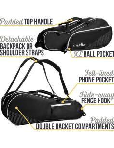 Bolsa de Tenis Athletico Acolchada para 6 Rackets - Negro 2