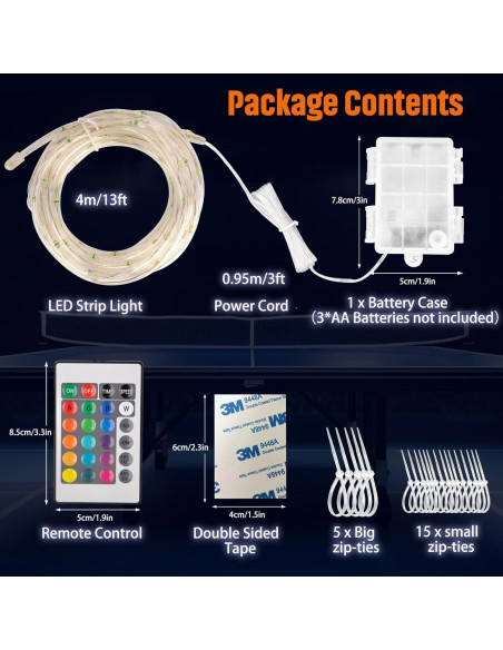 Luz LED para mesa de ping pong Ehaijia 4m, 16 colores, resistente al agua