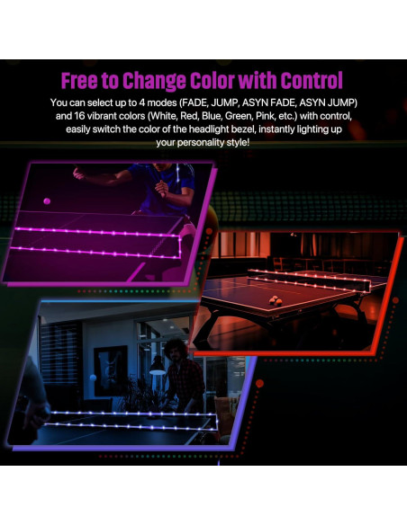 Luz LED para mesa de ping pong Ehaijia 4m, 16 colores, resistente al agua