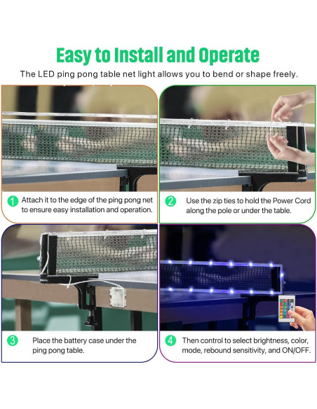 Luz LED para mesa de ping pong Ehaijia 4m, 16 colores, resistente al agua