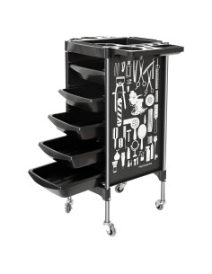 Carro de salón BARBERPLAN negro 5 cajones con ruedas