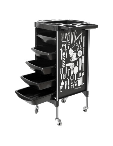 Carro de salón BARBERPLAN negro 5 cajones con ruedas