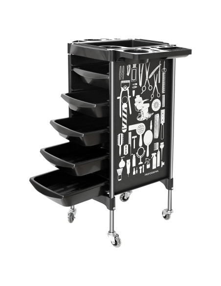 Carro de salón BARBERPLAN negro 5 cajones con ruedas
