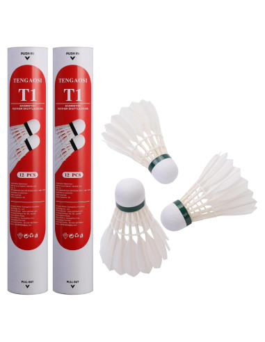 Plumas de bádminton TENGAOSI 12PCS con plumas de pato y corcho
