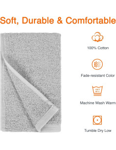 Toallas de Mano de Algodón Amazon Basics, Paquete de 12, Gris 2