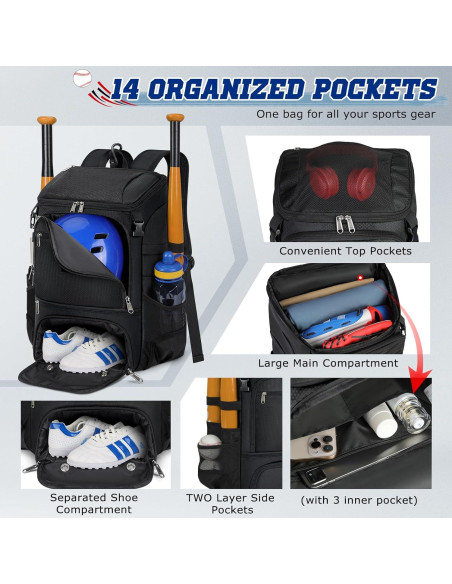 Mochila de béisbol RAINSMORE 9533 con compartimento para zapatos