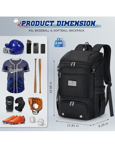 Mochila de béisbol RAINSMORE 9533 con compartimento para zapatos