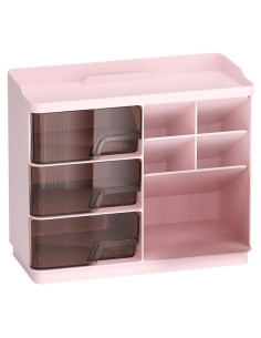 Organizador de Maquillaje Rosa con Cajones y Compartimentos