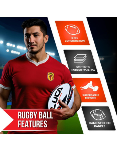 Balón de Rugby LUCA Tamaño 5 Cosido a Mano Resistente al Agua
