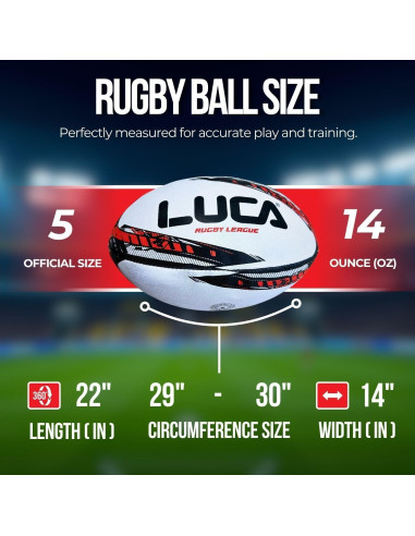 Balón de Rugby LUCA Tamaño 5 Cosido a Mano Resistente al Agua