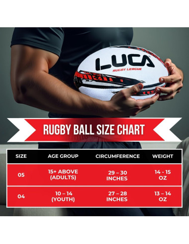 Balón de Rugby LUCA Tamaño 5 Cosido a Mano Resistente al Agua