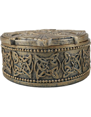 Caja Decorativa Redonda Ebros Gift Cuervo Celta 12.7 cm