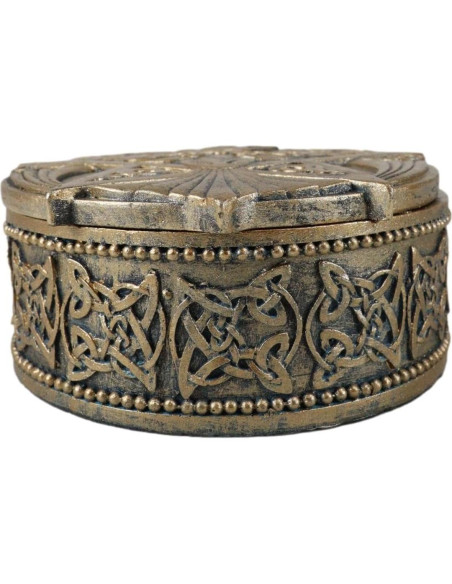 Caja Decorativa Redonda Ebros Gift Cuervo Celta 12.7 cm