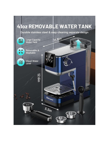 Máquina de Espresso RELEXNOW JH-C5210 20 Bar con Espumador