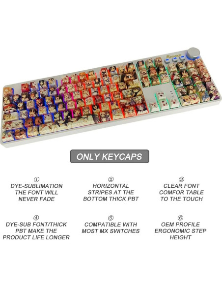 Juego de Teclas PBT 108 Hokeyio Cristalinas para Teclado Mecánico