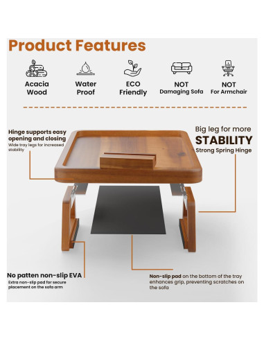 Mesa para Brazo de Sofá Tinamo 39.9x27.9cm Madera Acacia