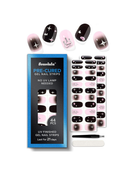 Tiras de Uñas de Gel Precuradas Beaolata - 44PCS Pulso Negro