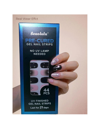 Tiras de Uñas de Gel Precuradas Beaolata - 44PCS Pulso Negro