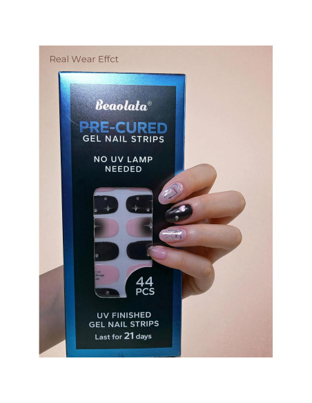 Tiras de Uñas de Gel Precuradas Beaolata - 44PCS Pulso Negro