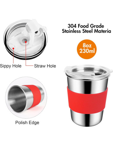 Vasos de Acero Inoxidable Yummy Sam 235ml para Niños - 5 Piezas