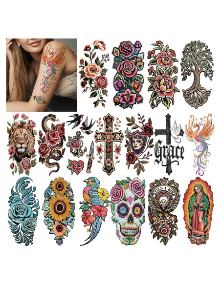 47 Hojas Tatuajes Temporales Realistas Gabizafia - Flores y Más