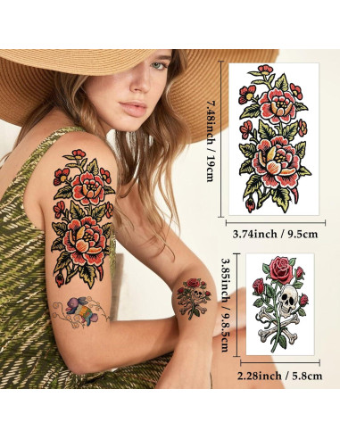 47 Hojas Tatuajes Temporales Realistas Gabizafia - Flores y Más