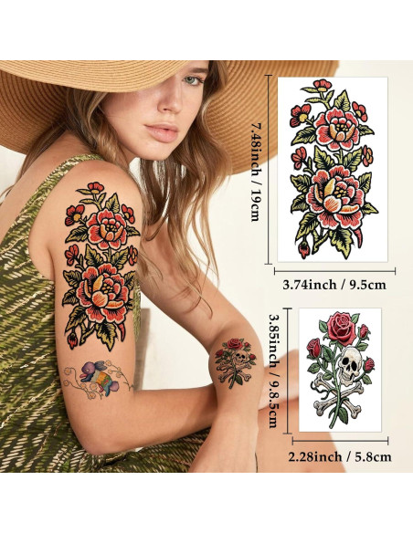 47 Hojas Tatuajes Temporales Realistas Gabizafia - Flores y Más