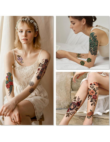 47 Hojas Tatuajes Temporales Realistas Gabizafia - Flores y Más