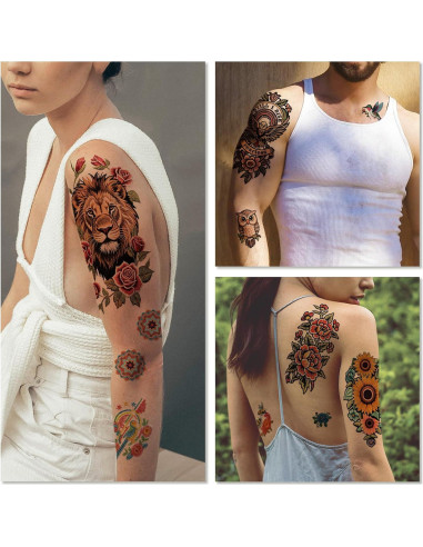 47 Hojas Tatuajes Temporales Realistas Gabizafia - Flores y Más