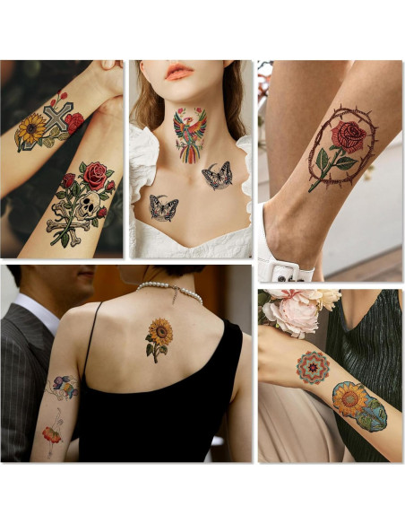 47 Hojas Tatuajes Temporales Realistas Gabizafia - Flores y Más