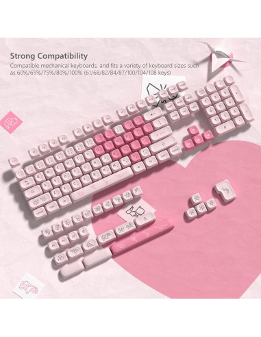 Juego de Teclas Womier MOA Love Rosa PBT 130 Teclas