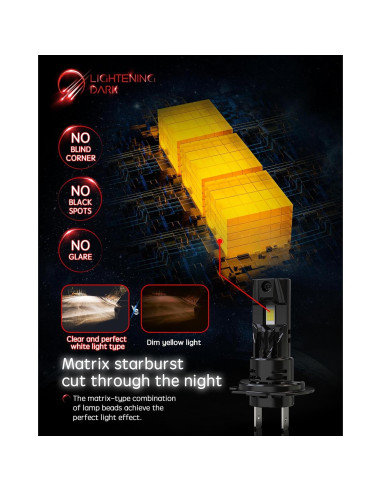 Bombillas LED H7 LIGHTENING DARK 6500K 600% Brillo (Paquete de 2)