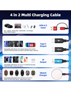Cable de Carga Multi 4 en 2 Firsting 5FT para Apple Watch y iPhone 2
