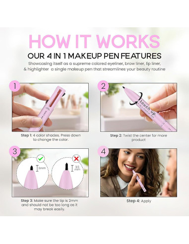 Bolígrafo de Maquillaje 4 en 1 Ylapagne Portátil Impermeable