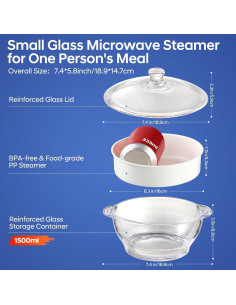 Vaporera de vidrio EliteVibe 1.5L apta para microondas y horno 2