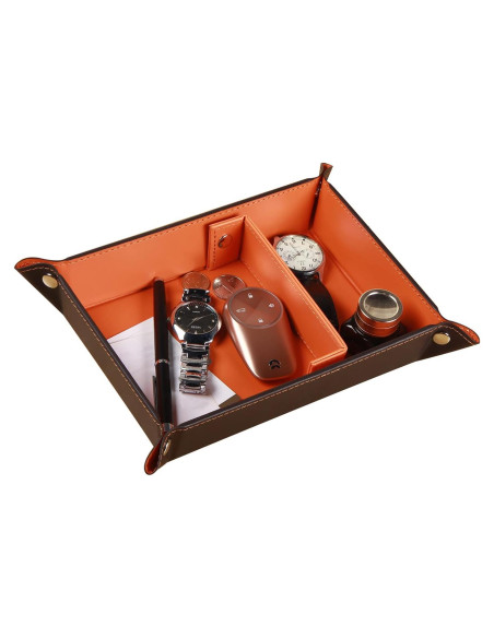 Bandeja Organizadora de Llaves YAPISHI de Cuero Naranja