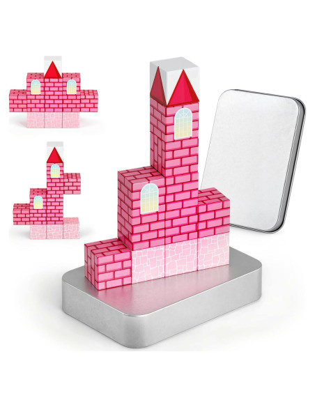 Bloques de Construcción Magnéticos 3 Nutrias - Castillo Rosa 12 Piezas