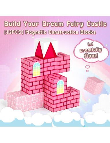 Bloques de Construcción Magnéticos 3 Nutrias - Castillo Rosa 12 Piezas