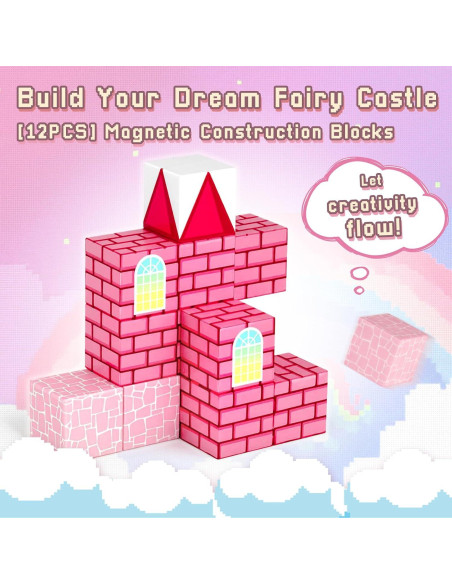 Bloques de Construcción Magnéticos 3 Nutrias - Castillo Rosa 12 Piezas