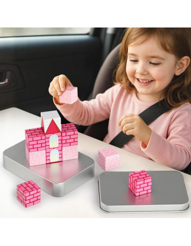 Bloques de Construcción Magnéticos 3 Nutrias - Castillo Rosa 12 Piezas