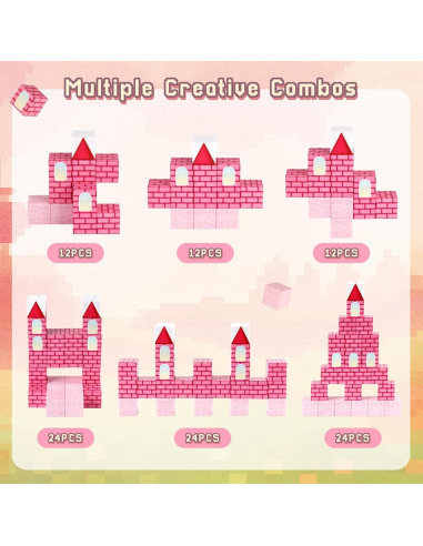 Bloques de Construcción Magnéticos 3 Nutrias - Castillo Rosa 12 Piezas