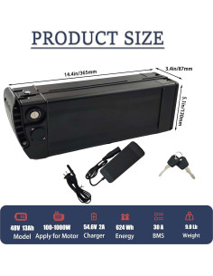 Batería de Ebike 48V 13Ah Litio con Base y Cargador 2A 2
