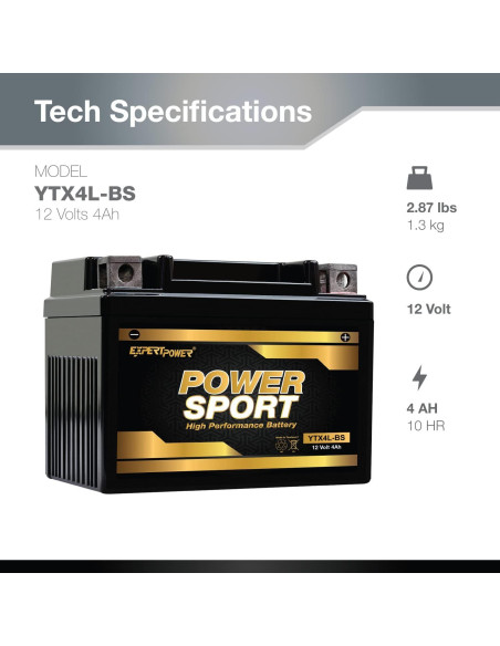 Batería AGM 12V 4Ah ExpertPower PowerSport YTX4L-BS