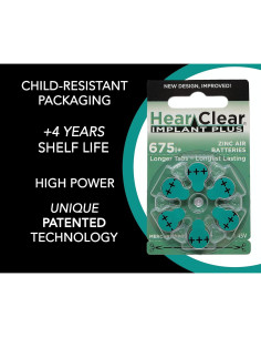 Baterías para Audífonos de Implante Coclear Hear Clear 675P - 60 Unidades 2