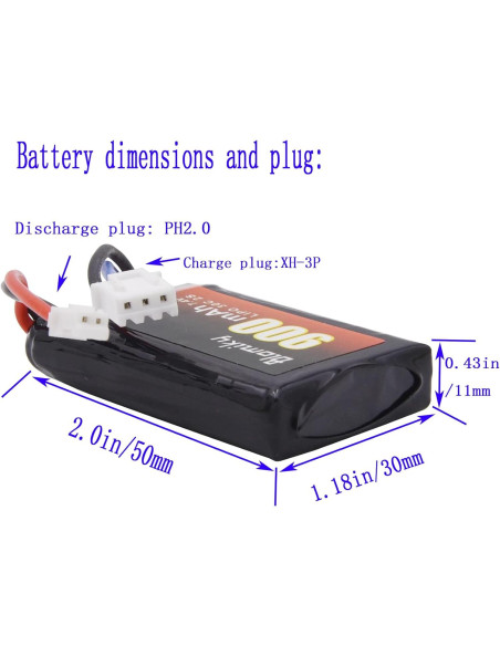 Batería Lipo Recargable 7.4V 900mAh Blomiky PH2.0 para RC