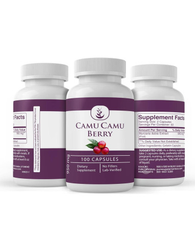 Cápsulas de Baya Camu Camu Pura 100% - Siempre Puro 100 Unidades